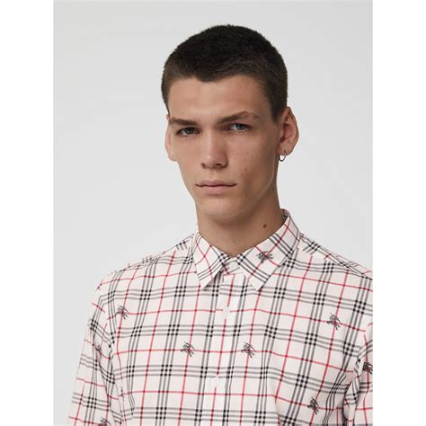 burberry equestrian knight check cotton shirt|Check Cotton Shirt in Husk .